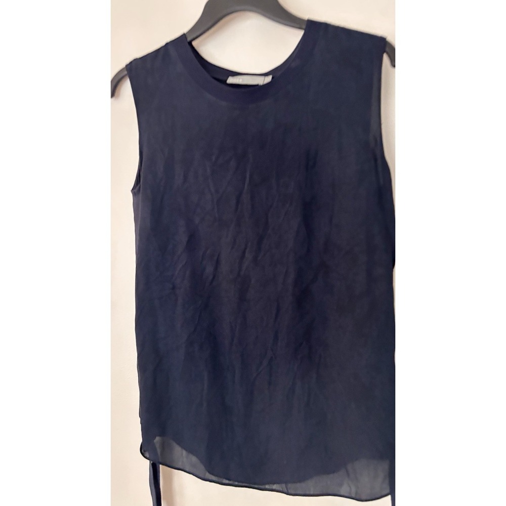 Vince Women's Navy Blue Blouse Neck Tank Top Silky  Blend Sz S